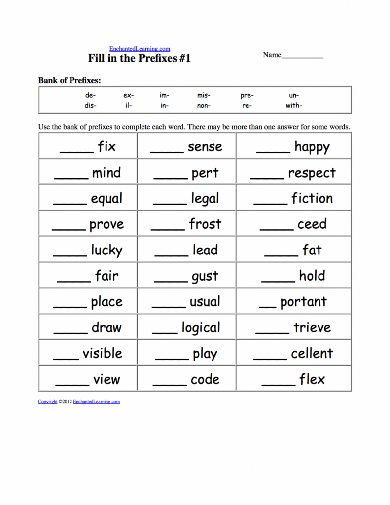 Printable Prefix Worksheets | AlphabetWorksheetsFree.com