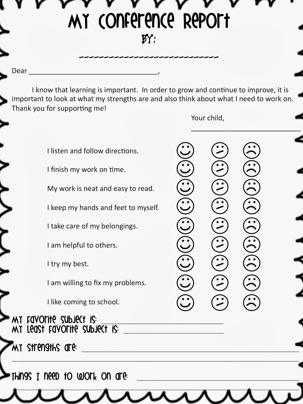 9 Best Images Of Student Led Conference Worksheets 