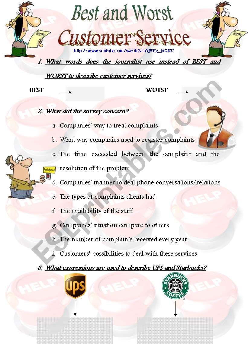 BEST AND WORST CUSTOMER SERVICE ESL Worksheet By Spen 