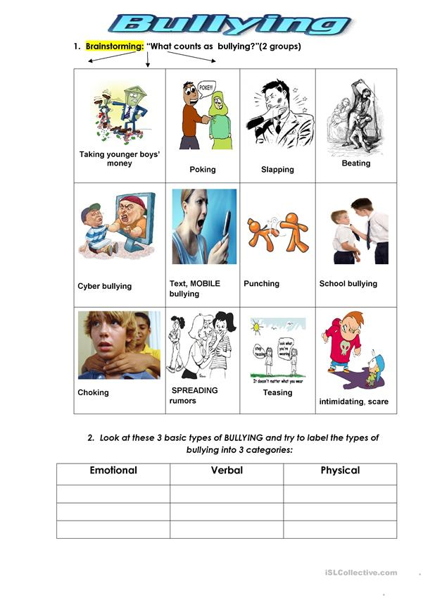 BULLYING TYPES Worksheet Free ESL Printable Worksheets 