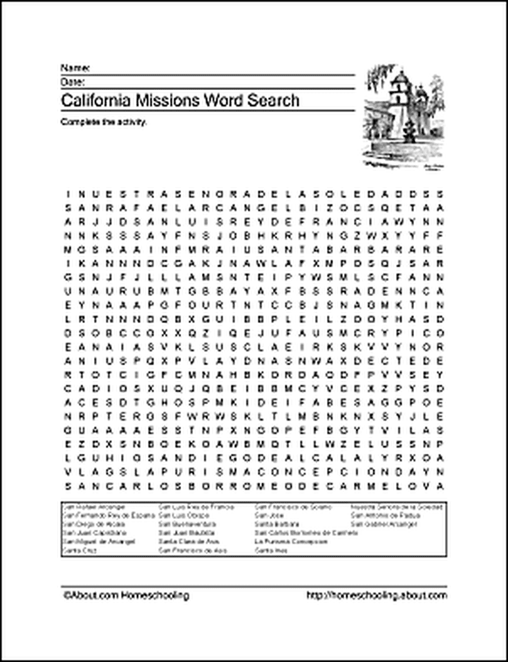 California Printable Worksheets Crosswords Word Searches 