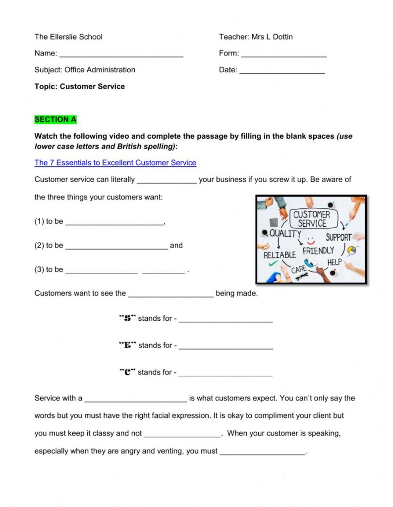 Printable Customer Service Worksheets | AlphabetWorksheetsFree.com