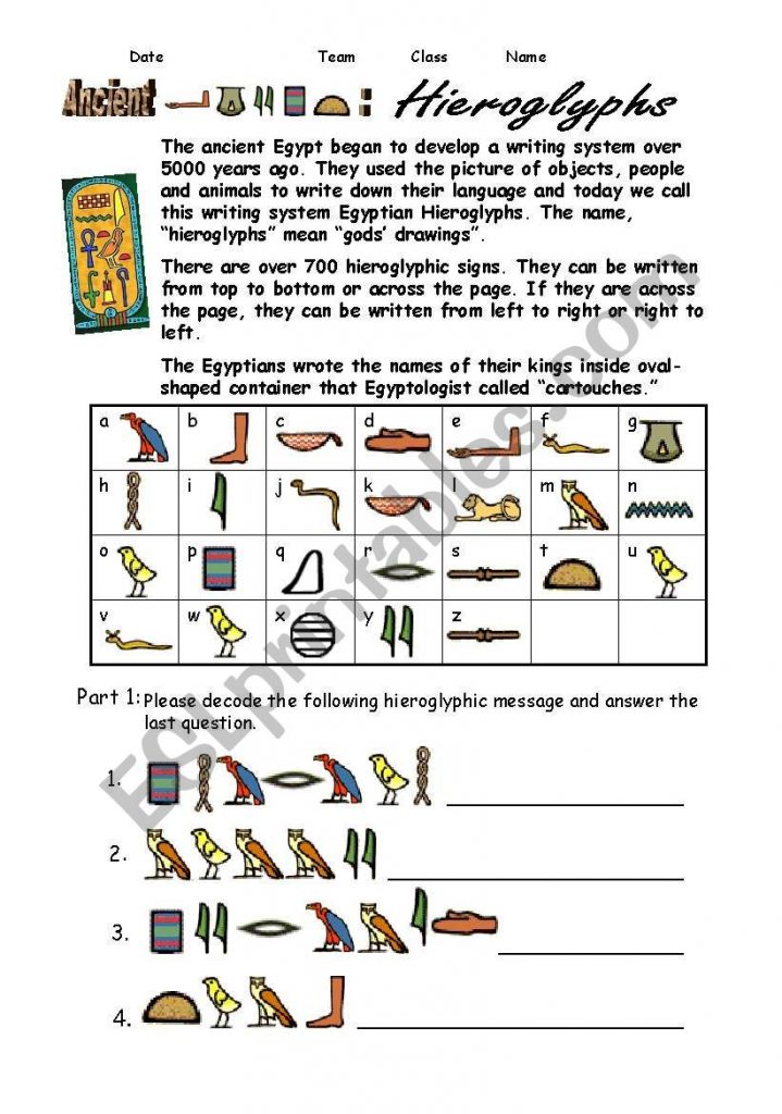 Egypt Hieroglyphs ESL Worksheet By Shellytkhr