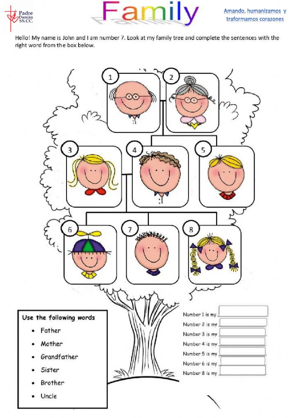 Family Tree Online Pdf Worksheet For TERCERO DE PRIMARIA