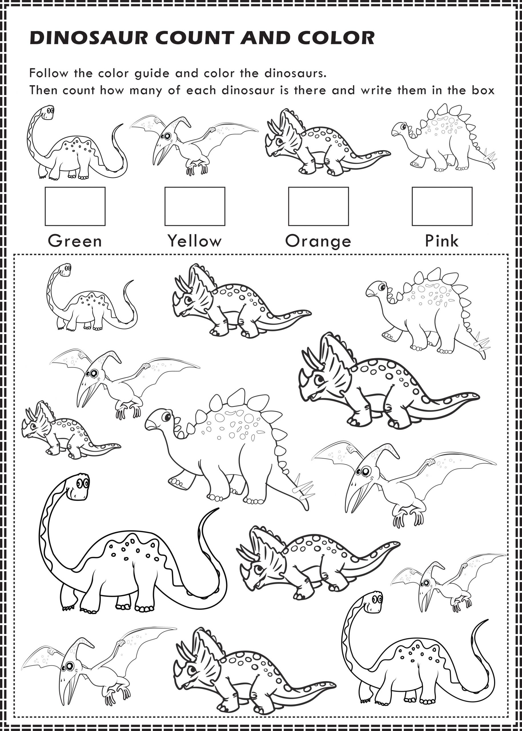 Free Printable Dinosaurs I Spy Count And Color Activity 