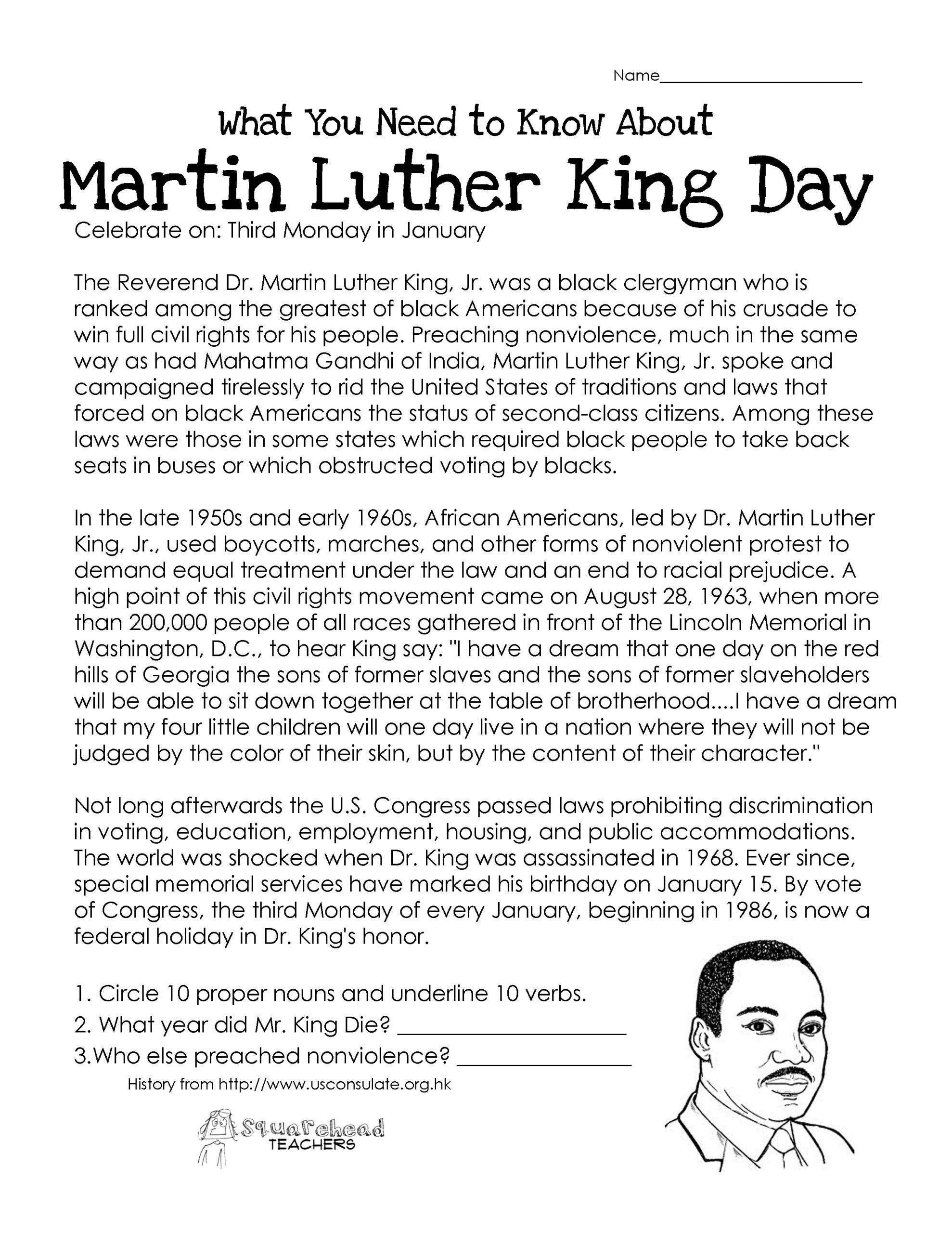 Free Printable Martin Luther King Jr Worksheets For 