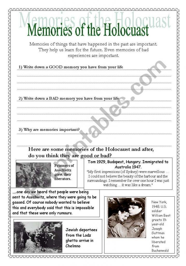 Holocaust Sheet ESL Worksheet By Francescassidy