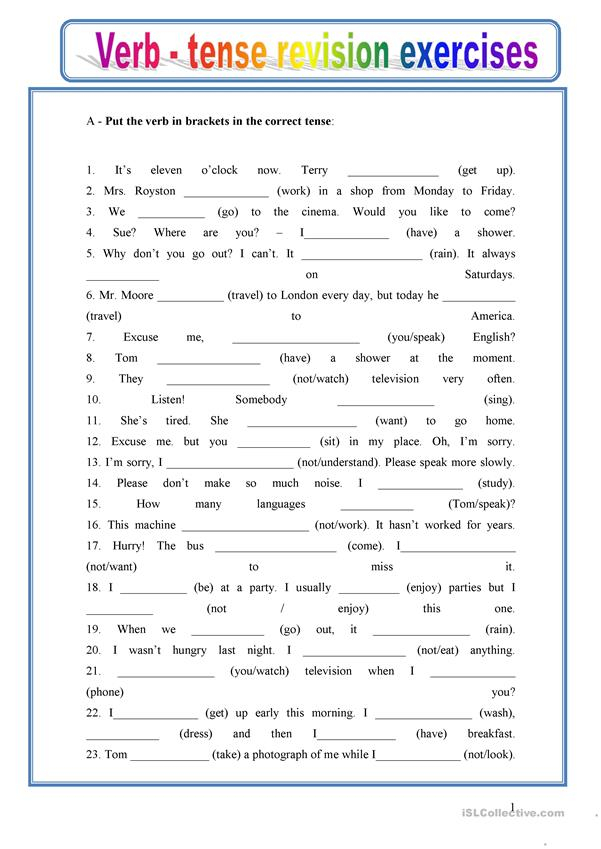 MIXED VERB TENSES Worksheet Free ESL Printable 