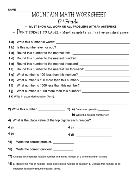 Mountain Math Worksheet Printable Pdf Download