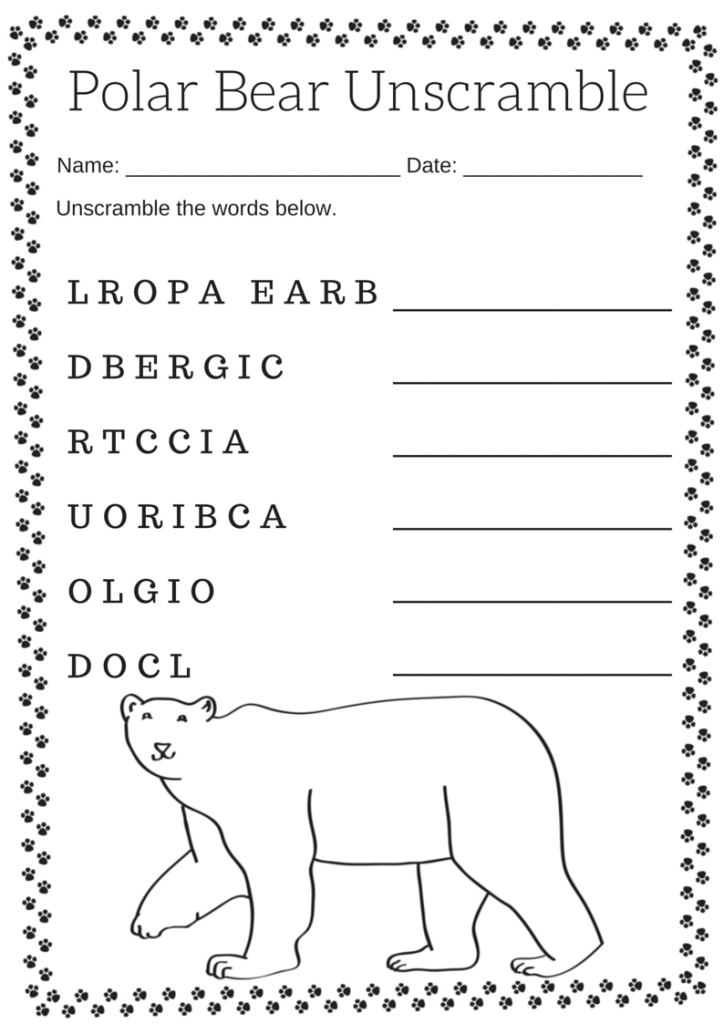 Polar Bear Unscramble The Words Arctic Worksheet Free 