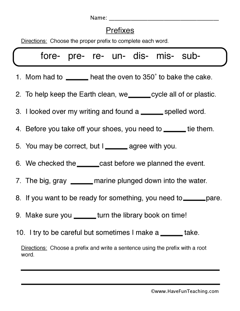 Prefix Fill In The Blank Worksheet Have Fun Teaching