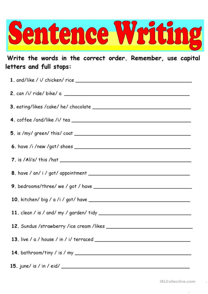 Sentence Writing English ESL Worksheets For Distance