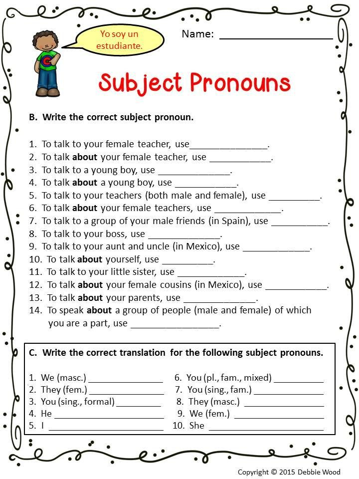 Spanish Subject Pronoun Posters And Worksheets Spanish 