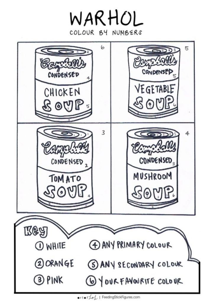 Warhol Soup Can Colouring Sheet Feedingstickfigures