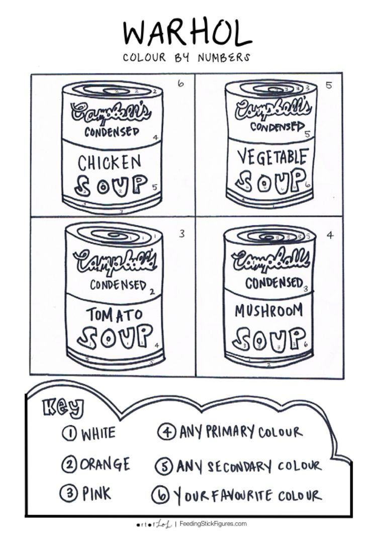 Warhol Soup Can Colouring Sheet Feedingstickfigures 