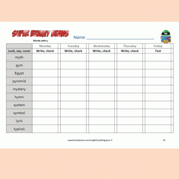 Year 3 Spelling Words List Printable Worksheets Super 