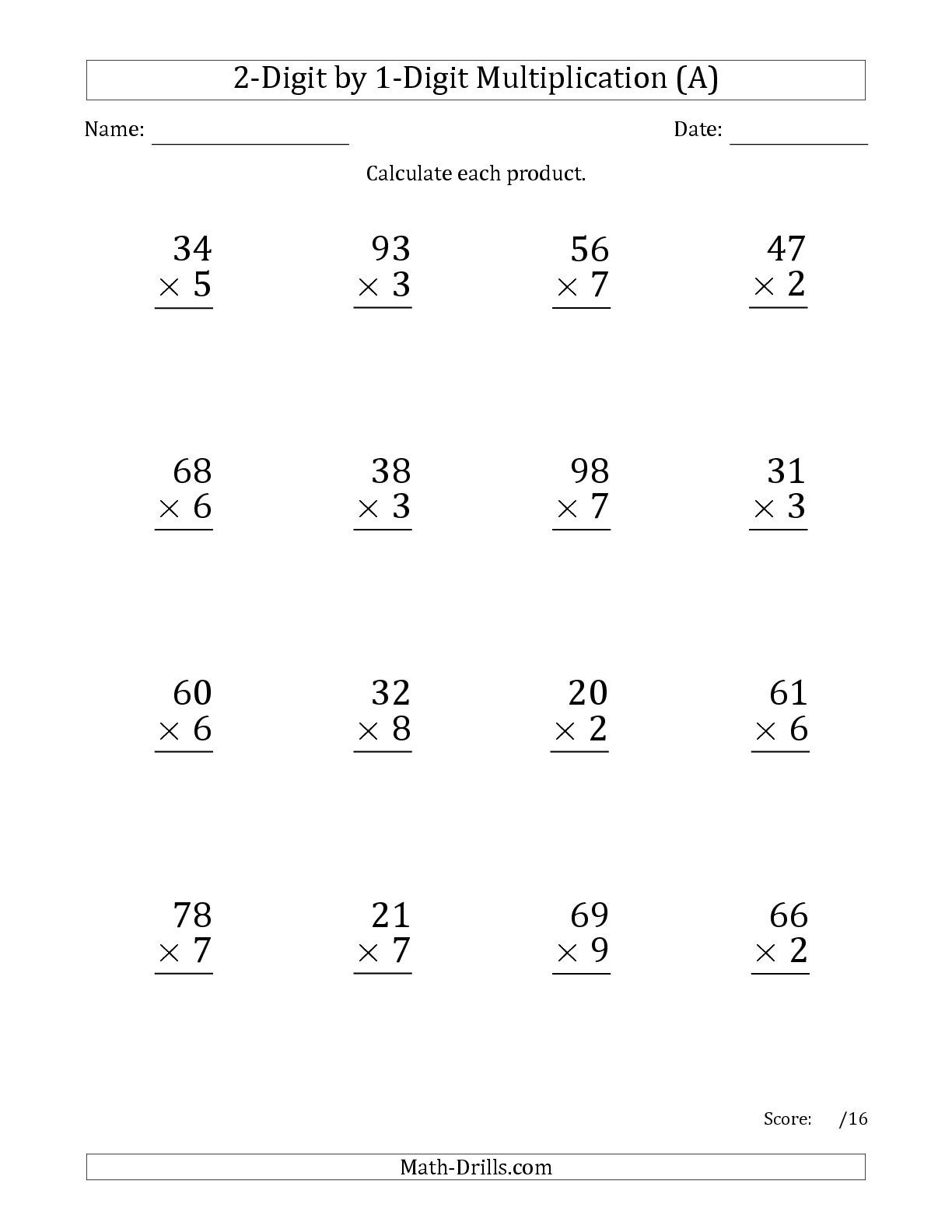 2 Digit By 2 Digit Multiplication Worksheets With Answers