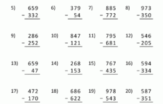 3 Digit Subtraction Worksheets