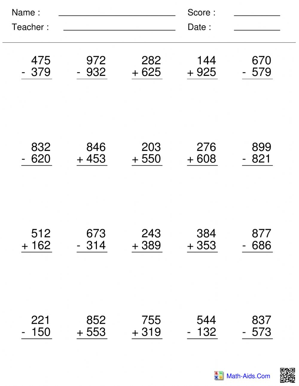 Add And Subtract Multi Digit Whole Numbers With Regrouping