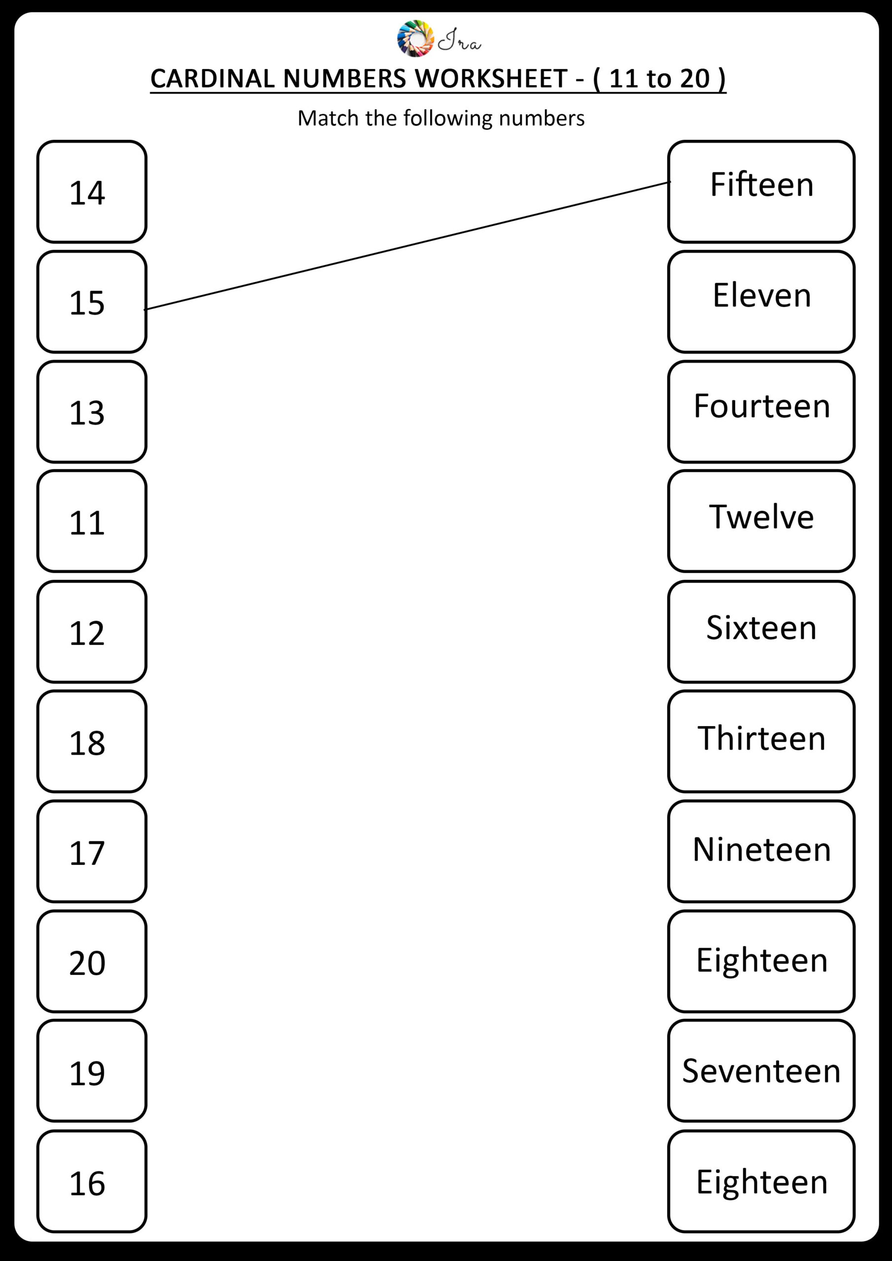 Cardinal Numbers Worksheet 11 To 20 Number Words