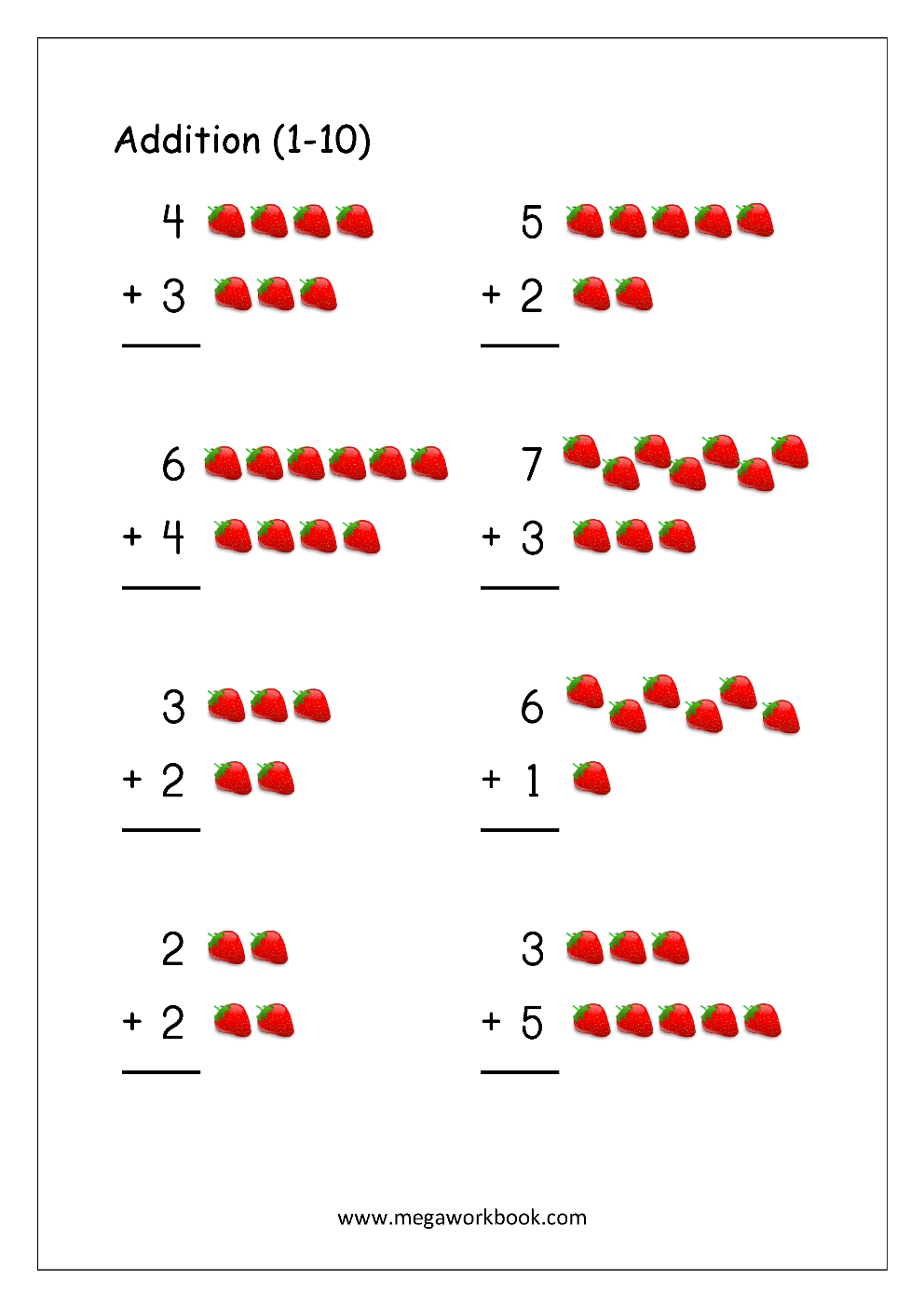 Free Printable Number Addition Worksheets 1 10 For