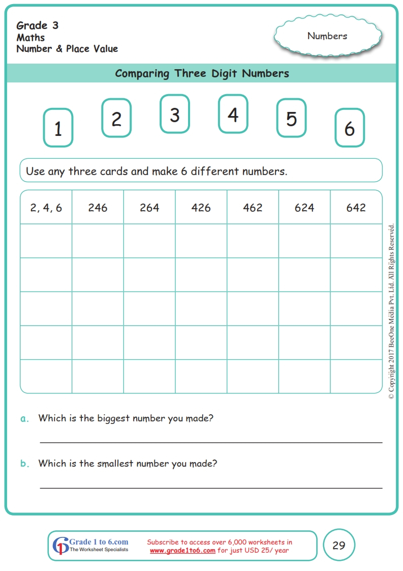 Grade 3 Comparing Numbers Worksheets www grade1to6