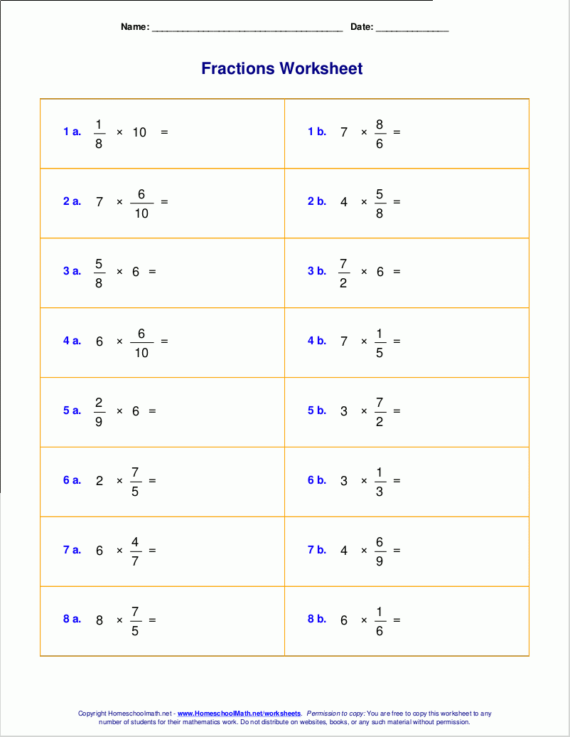 Multiplying Fractions With Whole Numbers Worksheets 5th