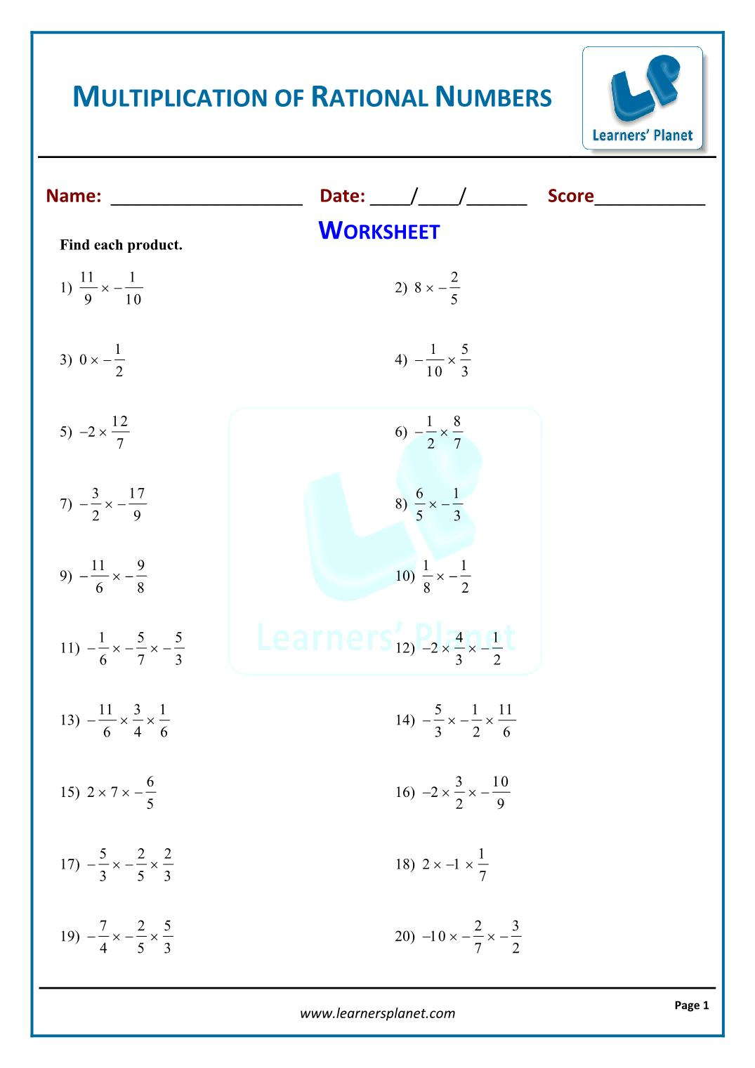 Multiplying Rational Numbers Worksheet Worksheets Free