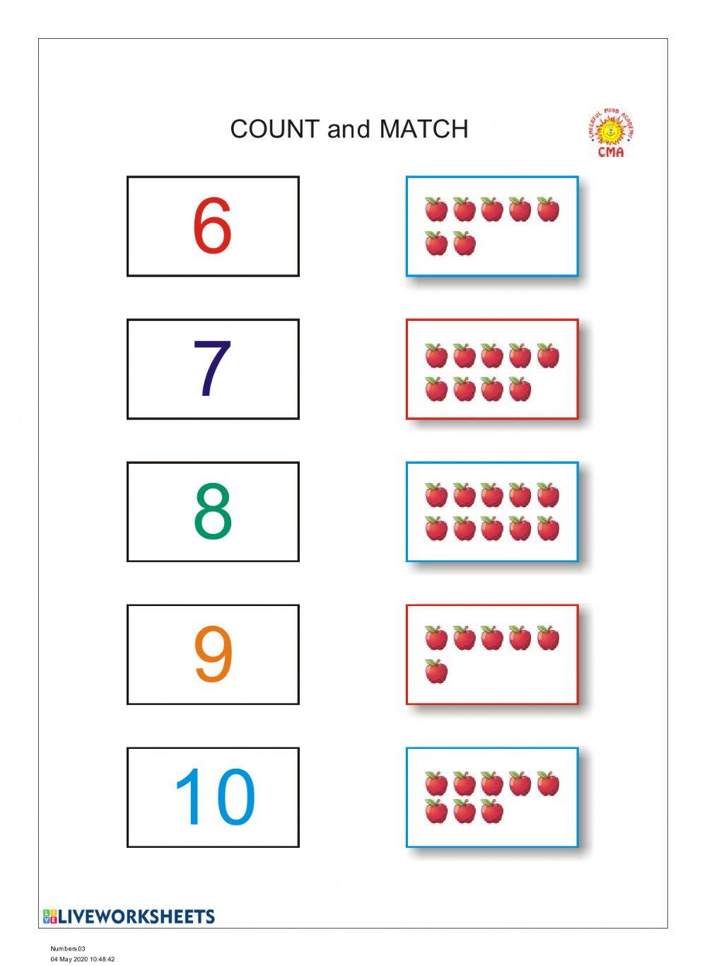 Worksheet 6. Count numbers. Numbers 6-10. Number Match. Numbers 6-10 Worksheet.