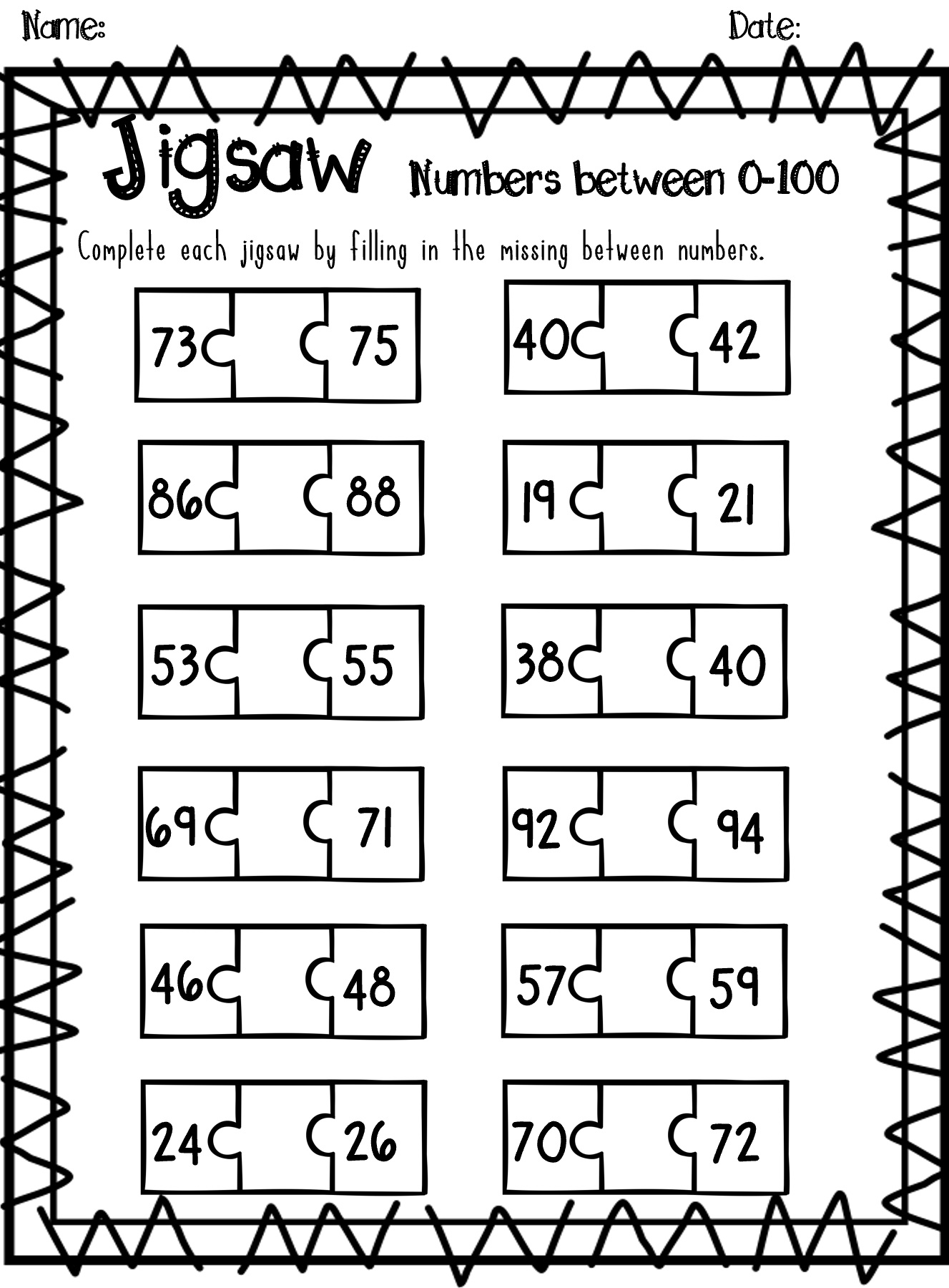 Numbers Before After Between 0 100 Worksheet Pack