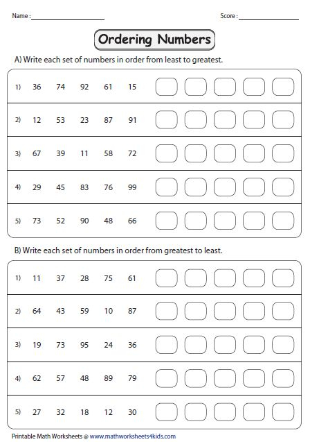 Ordering Numbers Worksheets Math Worksheets Mental 