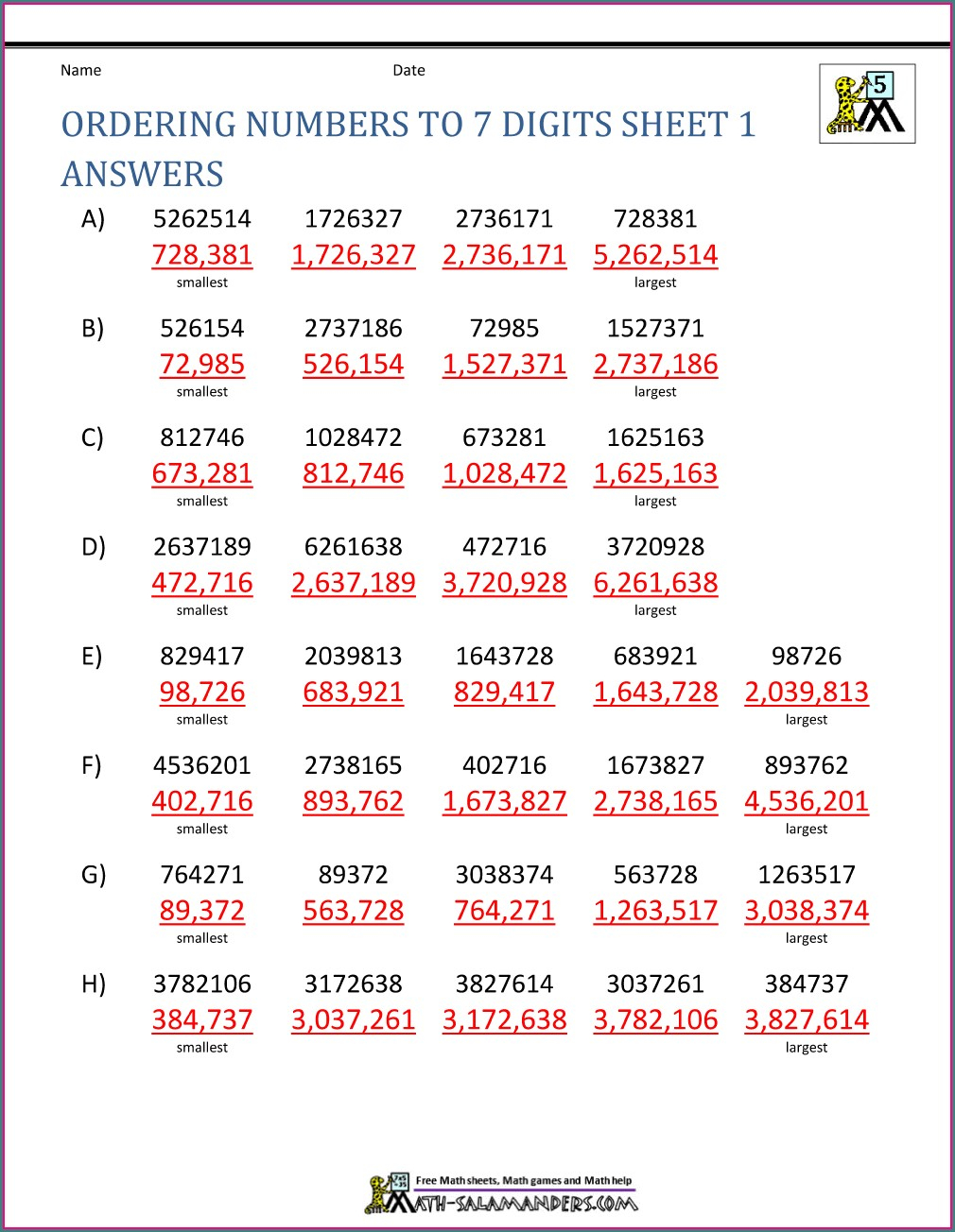 Ordering Real Numbers Worksheet Answers Worksheet