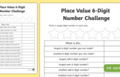 Place Value 6 Digit Number Challenge Worksheet Worksheet