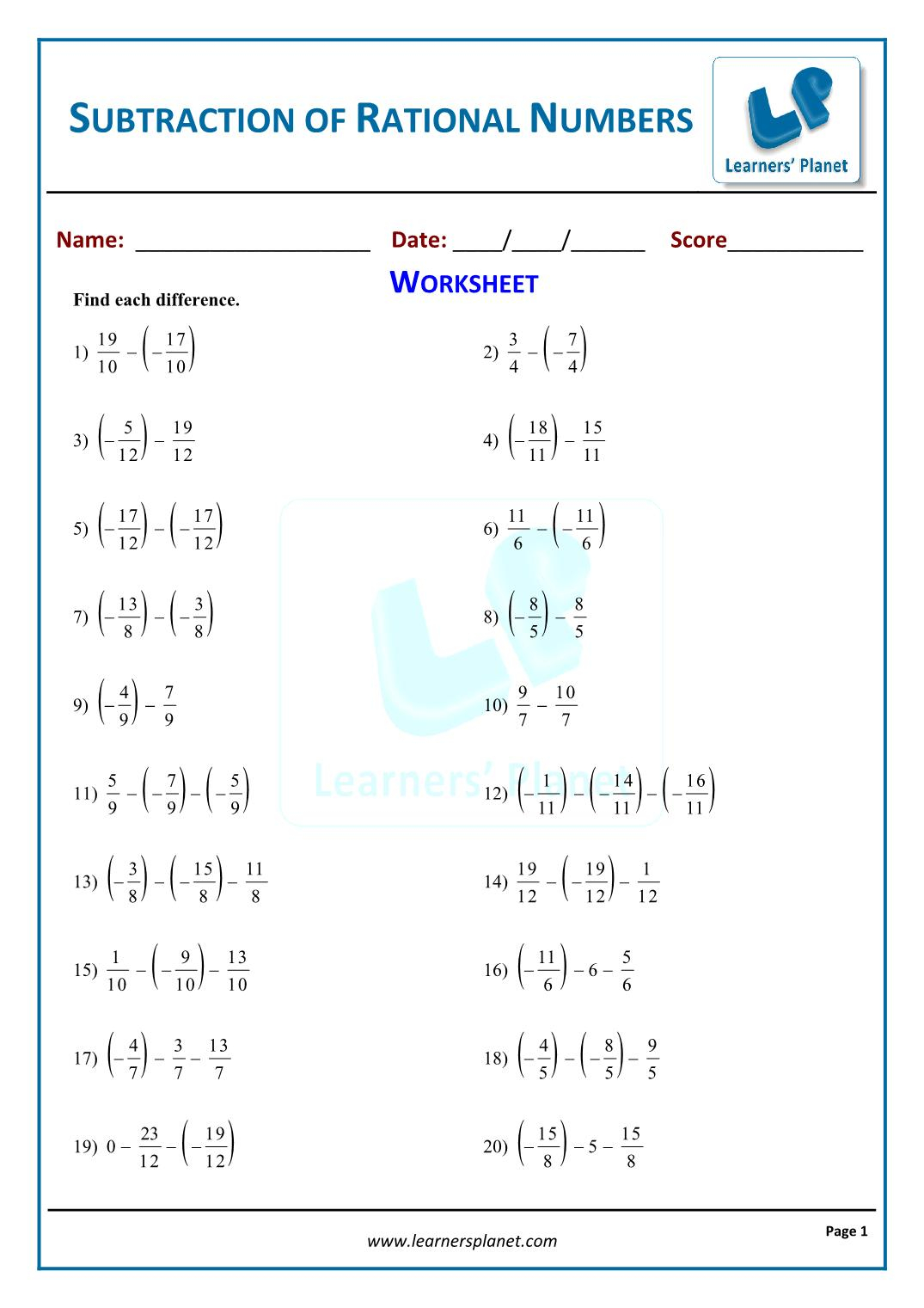 Study Solution And Tutorial Rational Numbers Worksheet