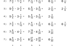 Subtracting Mixed Numbers Worksheet