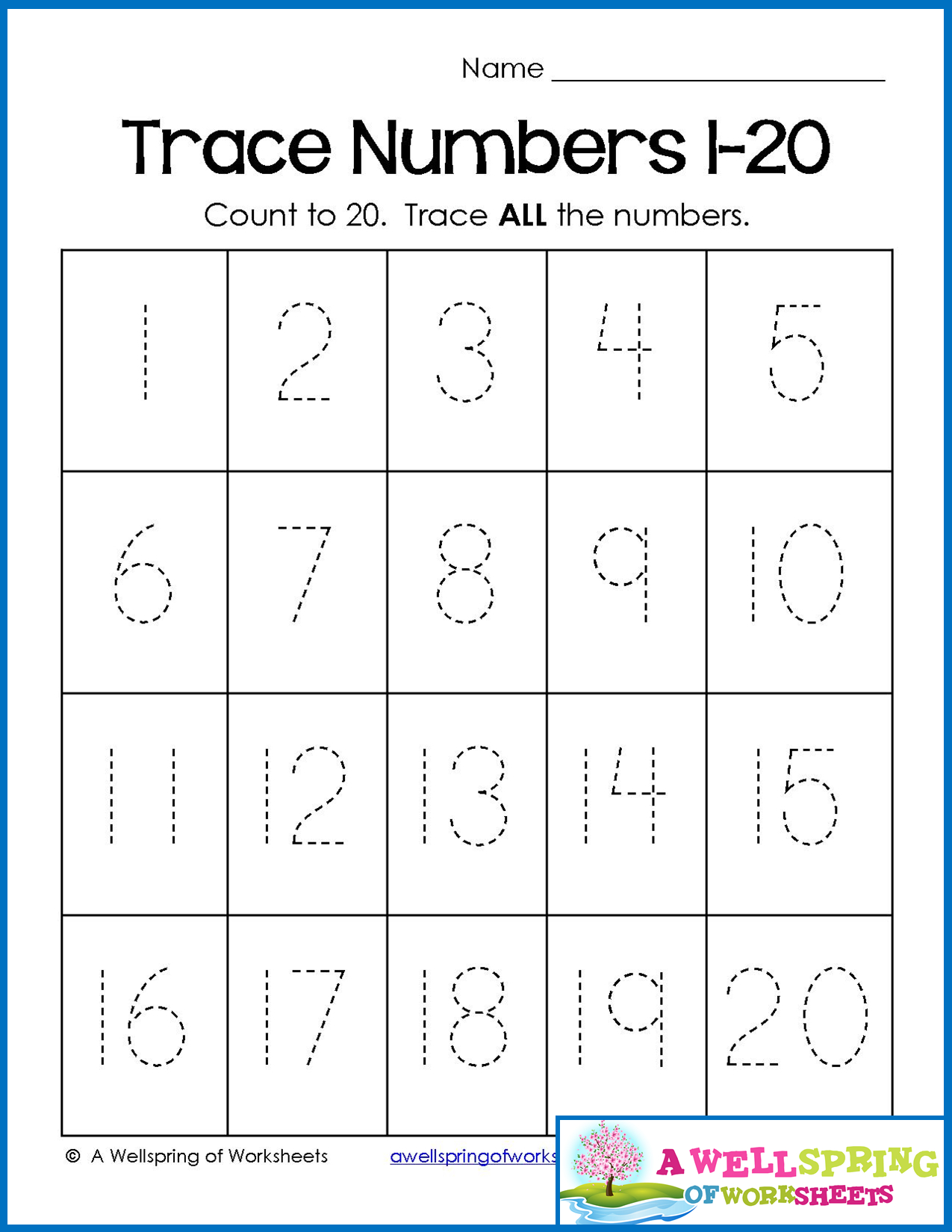 Tracing Numbers Worksheets 1 20 NumbersWorksheet