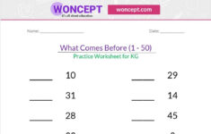 What Comes Before 1 50 Kindergarten Practice Worksheet