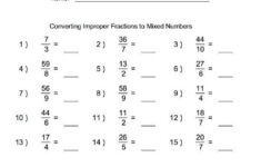 Changing Improper Fractions To Mixed Numbers Worksheet