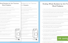 Dividing Whole Numbers By Fractions Word Problems Worksheet