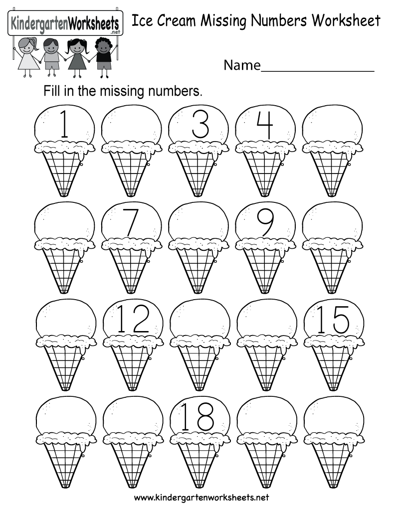 Ice Cream Missing Numbers 1 20 Worksheet For Kindergarten Free Printable