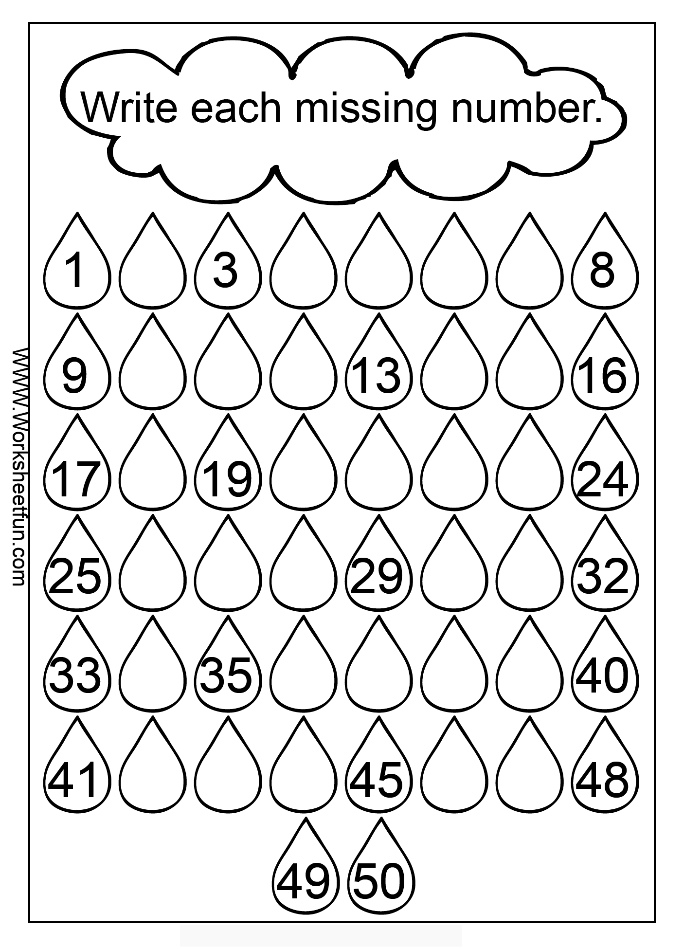 Missing Numbers 1 50 Three Worksheets Number Worksheets