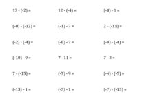 Negative Integers Worksheets Subtracting Integers Subtracting