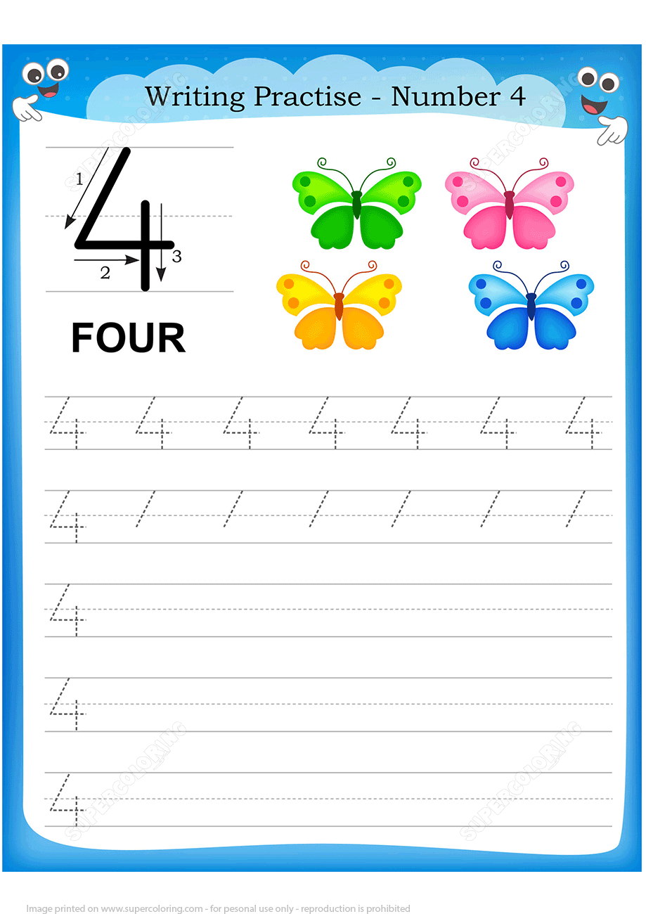 Number 4 Handwriting Practice Worksheet Free Printable Puzzle Games