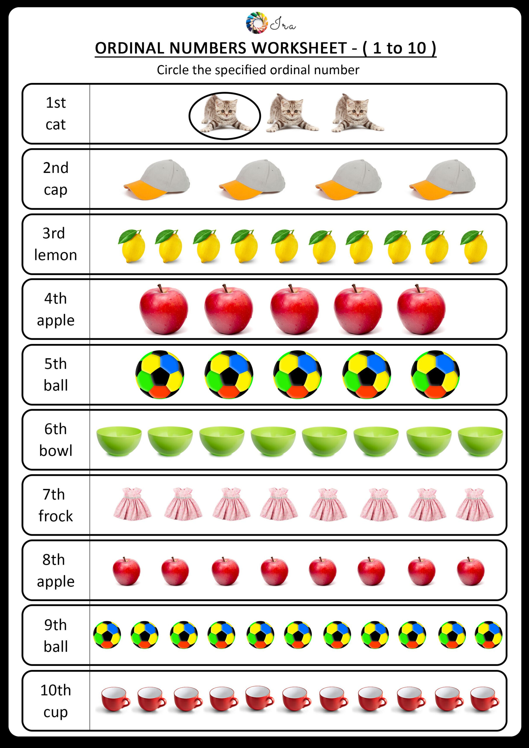 Ordinal Numbers Worksheet 1 To 10 Ordinal Numbers Kindergarten