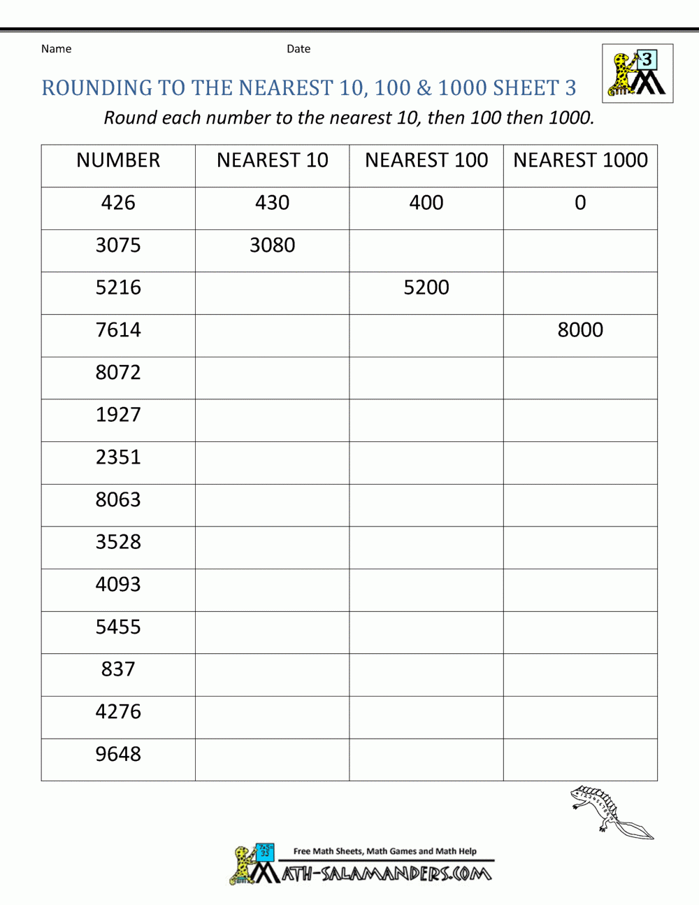 Rounding Worksheet To The Nearest 1000