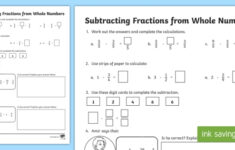 Subtracting Fractions From Whole Numbers Worksheet