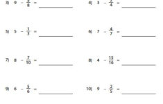 Subtracting Fractions From Whole Numbers Worksheets Subtracting