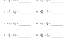 Subtracting Mixed Numbers With Like Denominators Worksheets