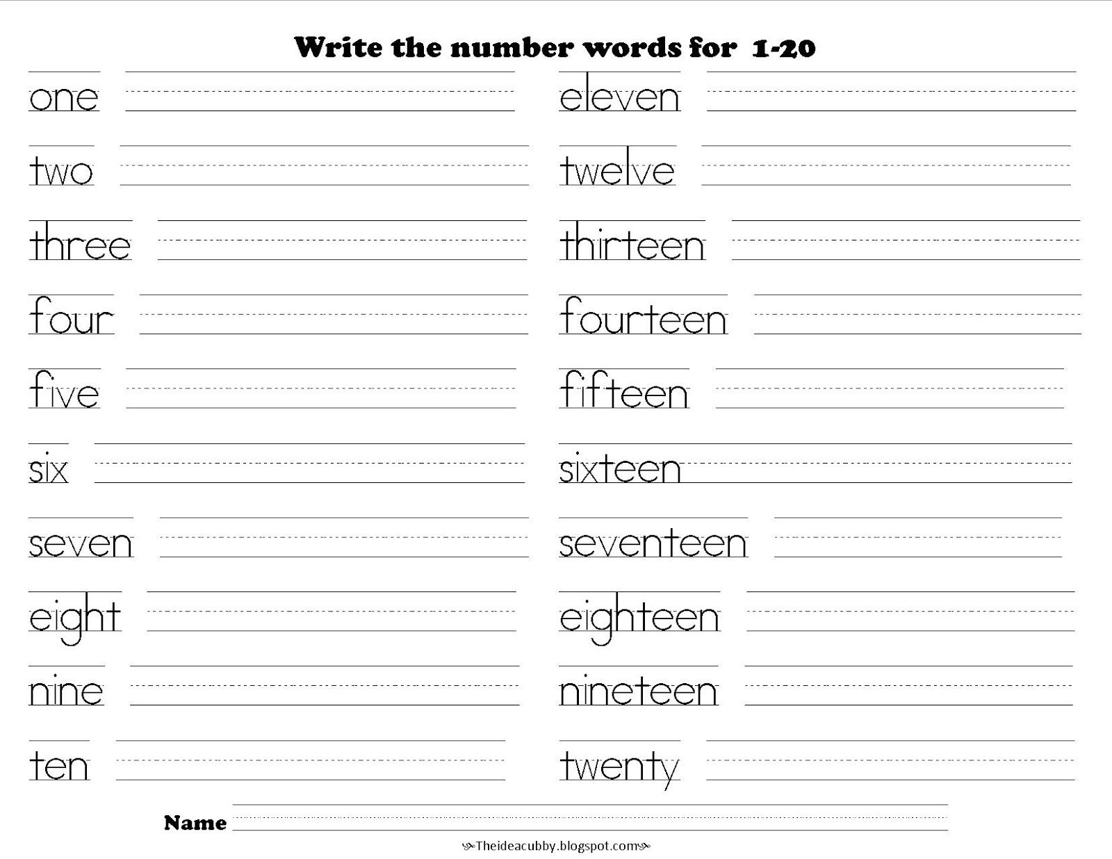 The Idea Cubby Writing The Number Words Number Words Worksheets